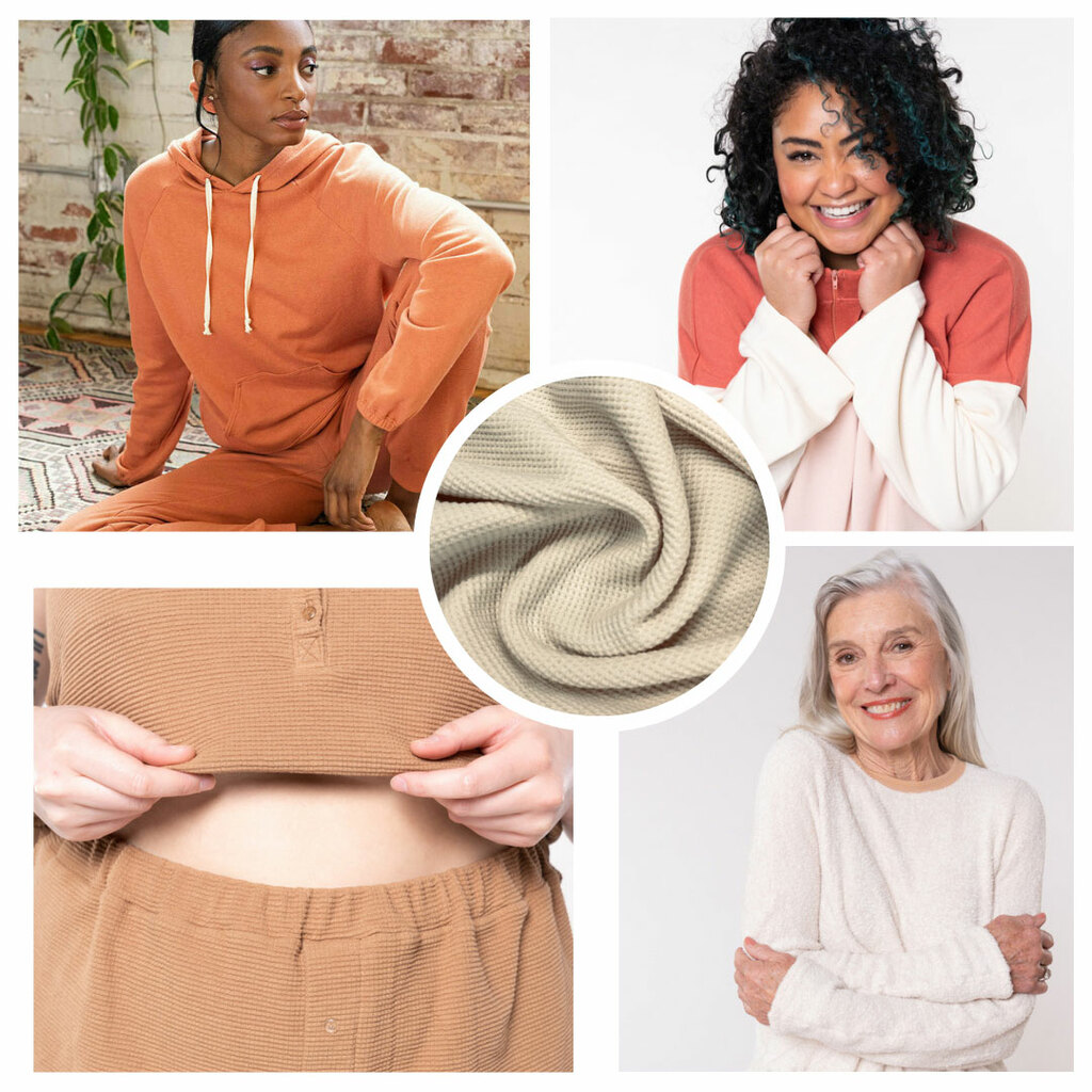 a photo collage of several loungewear sewing patterns