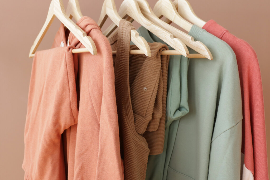 cozy loungewear clothes handing on a rack