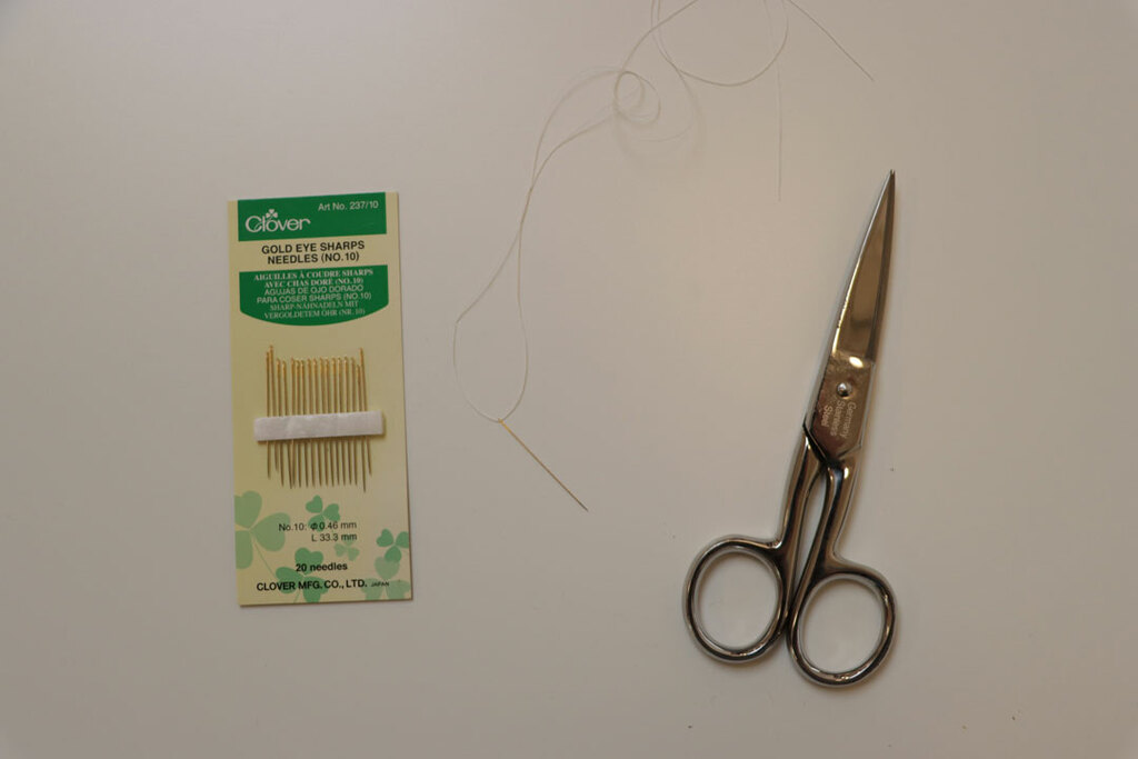 hand-sewing supplies, thread, scissors, needles