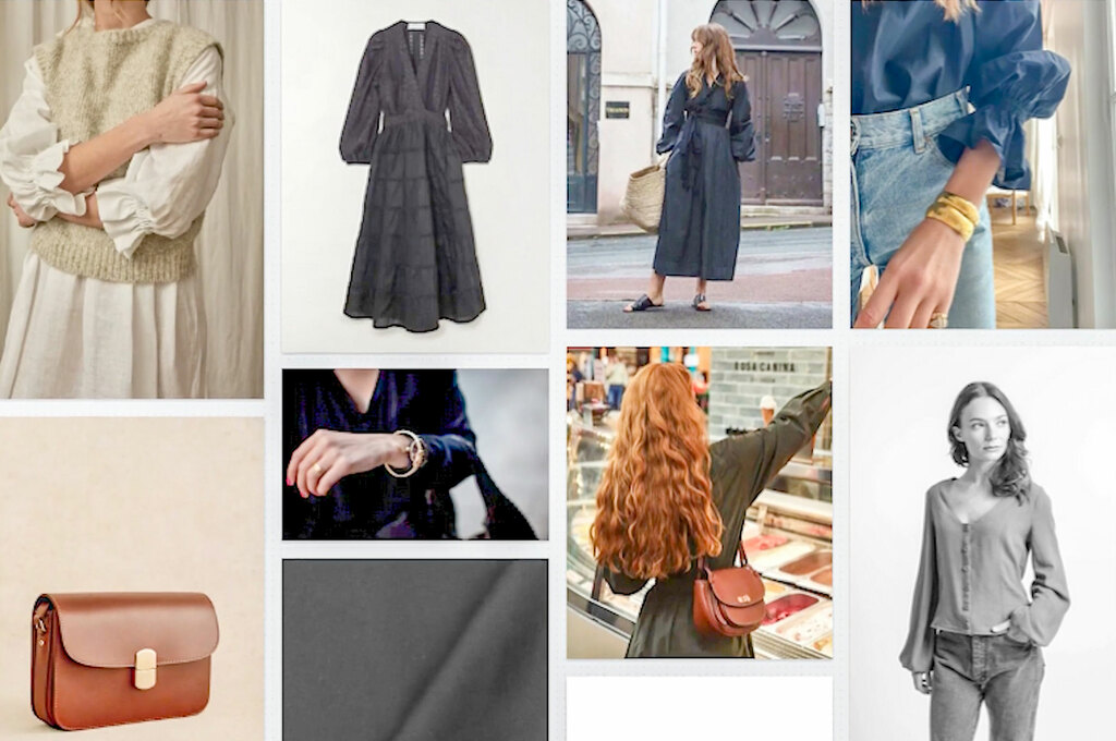 A mood board for a black dress