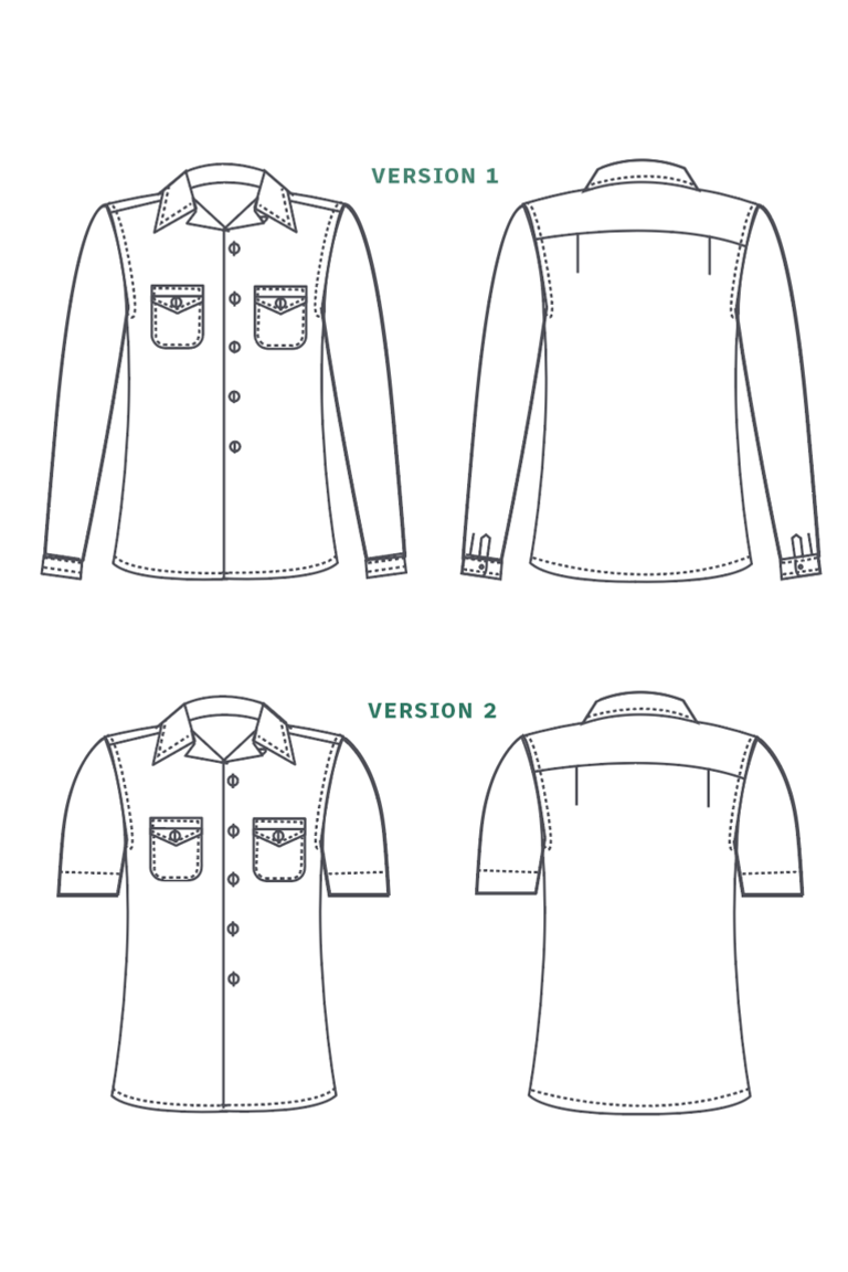 Button up Shirt Notched Collar Sewing Pattern Instant PDF Download